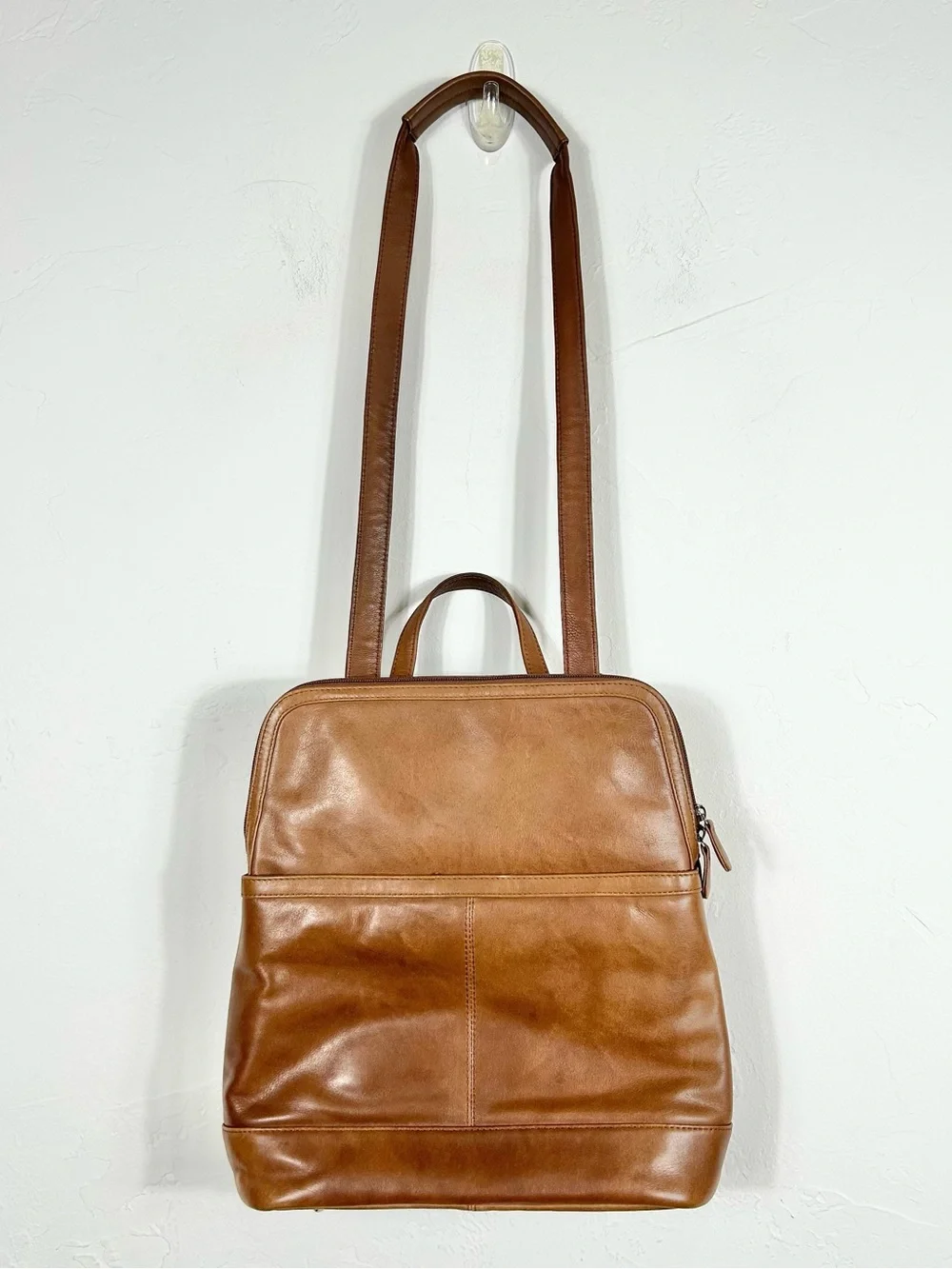 ili New York Saddle Brown Leather RFID Backpack Purse